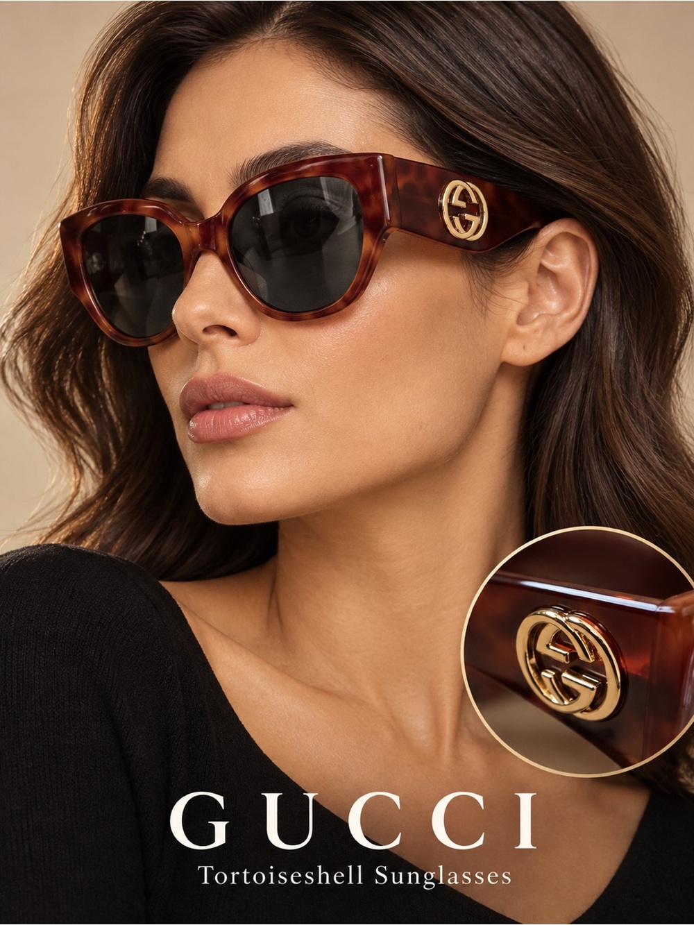 Gucci Tortoiseshell Cat-Eye Sunglasses with Gold GG Accents